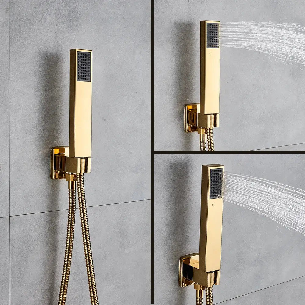 Modern textured gold rain shower faucet set bathroom wall mount