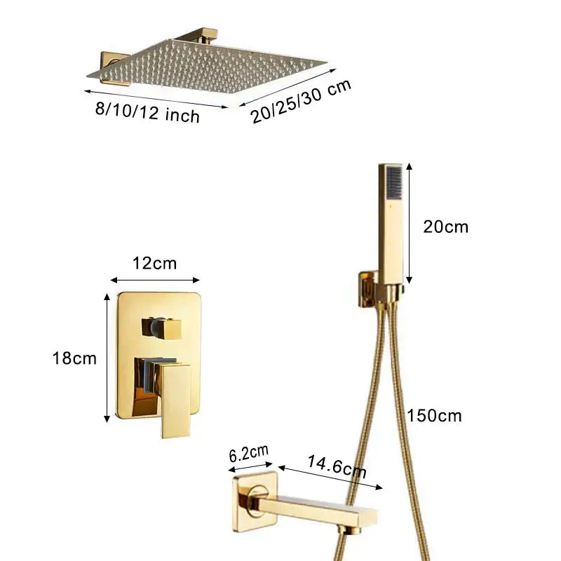 Modern textured gold rain shower faucet set bathroom wall mount