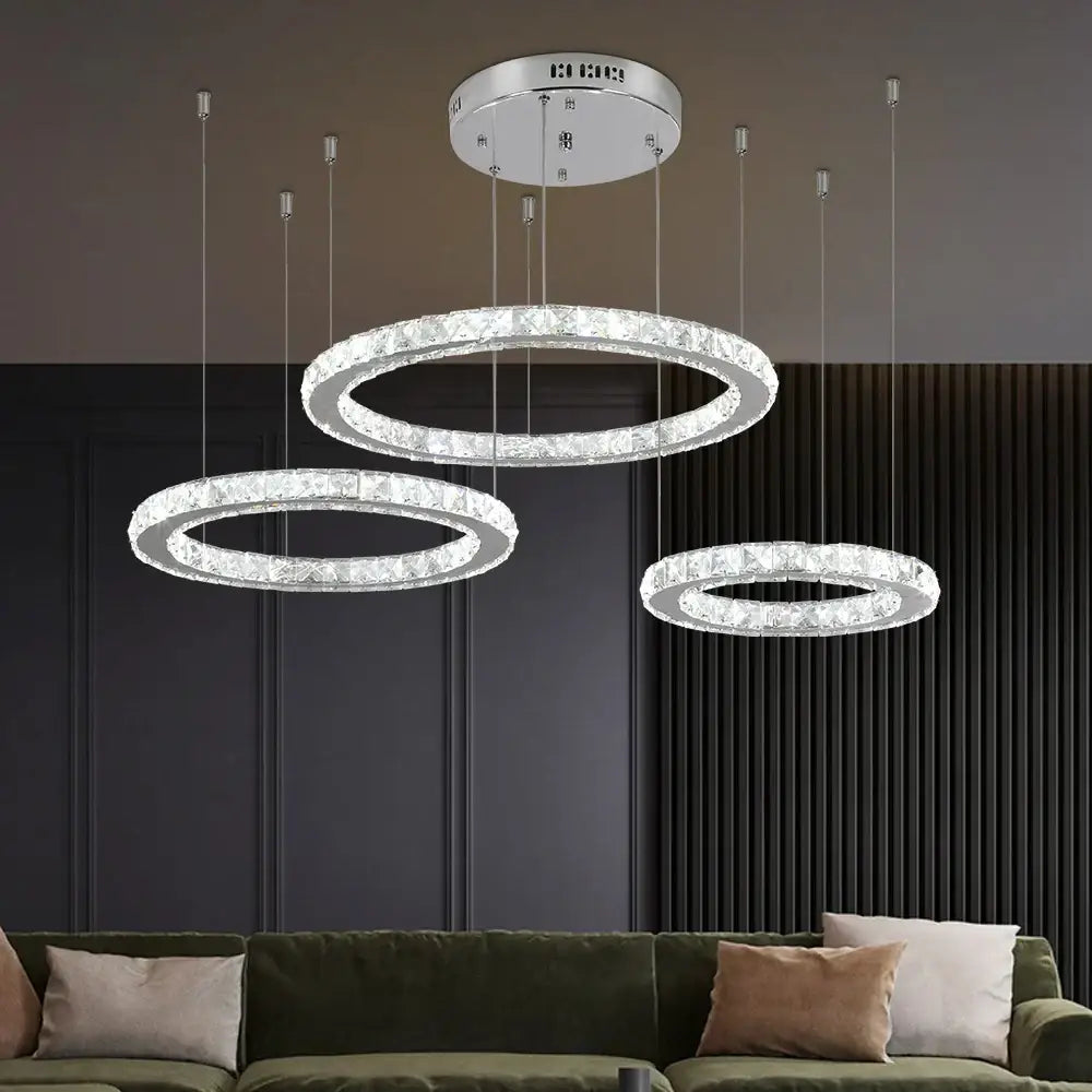 Modern three tier chrome decorbites crystal led chandelier living room