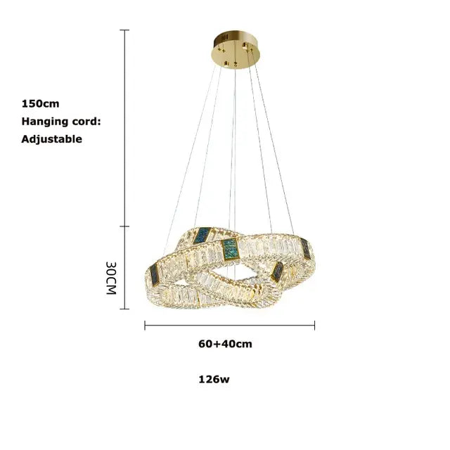 Modern three tier crystal golden led ring chandelier dining room