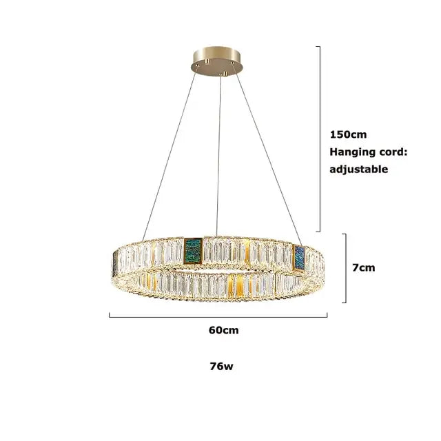 Modern three tier crystal golden led ring chandelier dining room