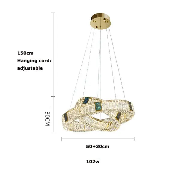 Modern three tier crystal golden led ring chandelier dining room