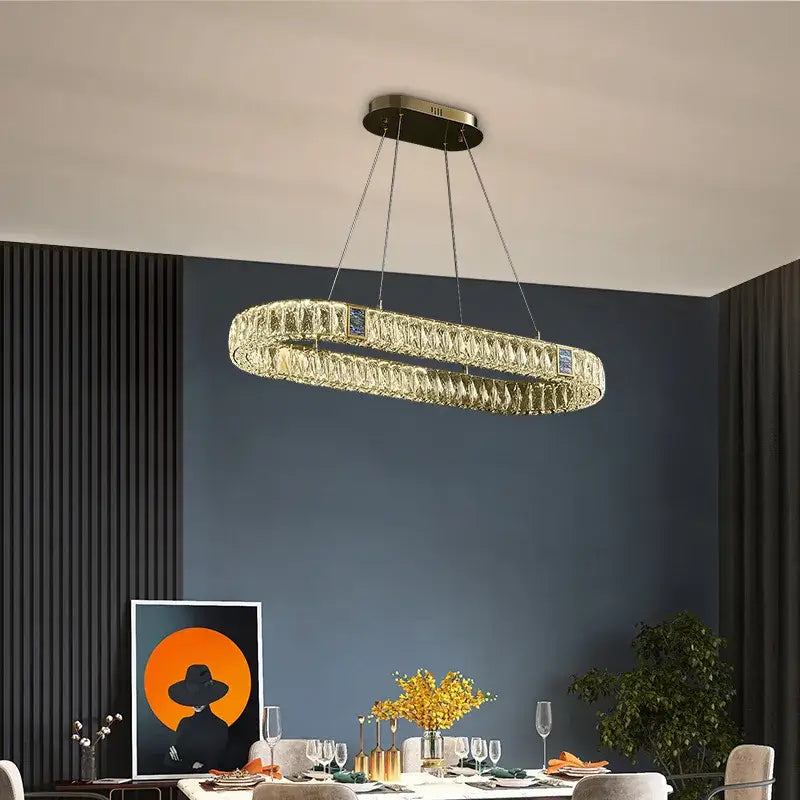 Modern three tier crystal golden led ring chandelier dining room