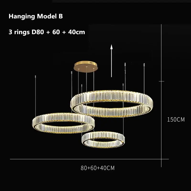 Modern three tier gold crystal led chandelier foyer pendant light