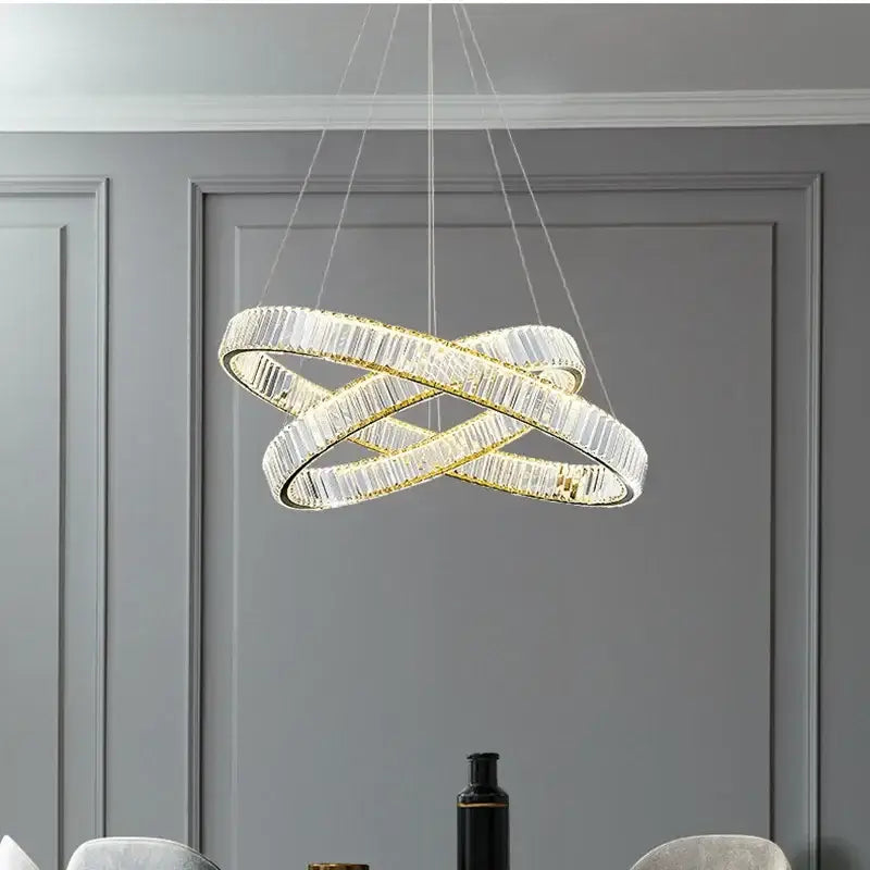 Modern three tier gold crystal led chandelier foyer pendant light