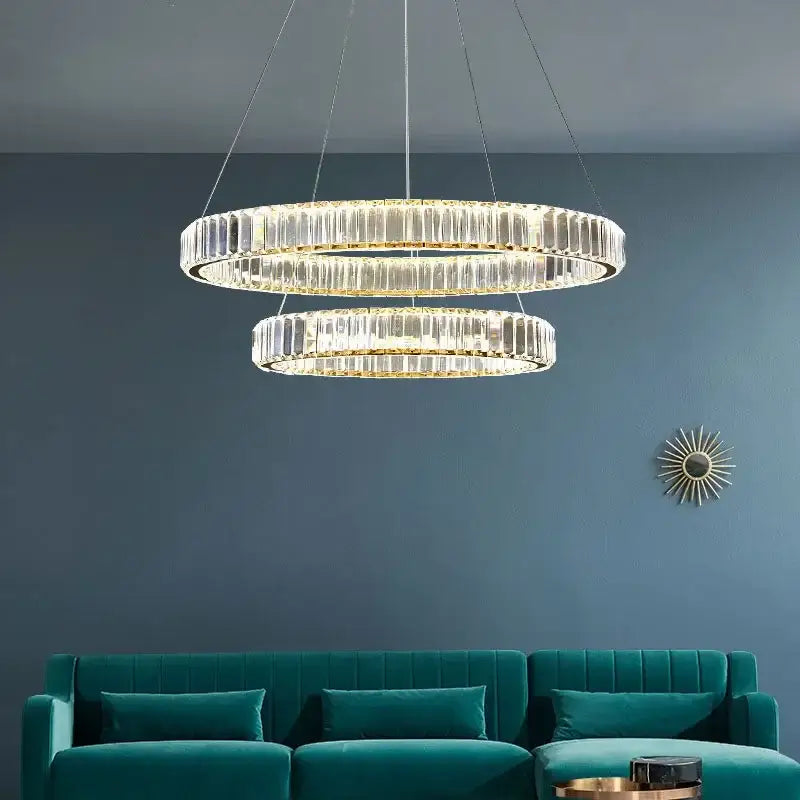 Modern three tier gold crystal led chandelier foyer pendant light