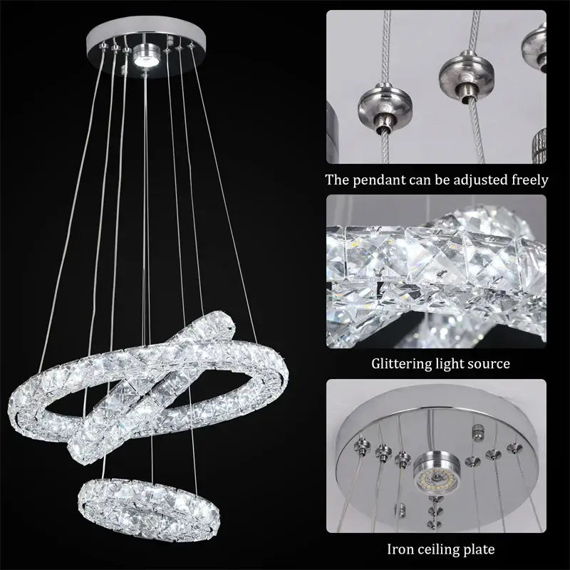 Modern three tier spiral crystal led chandelier dining room light