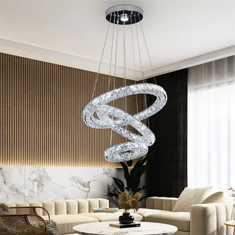 Modern three tier spiral crystal led chandelier dining room light