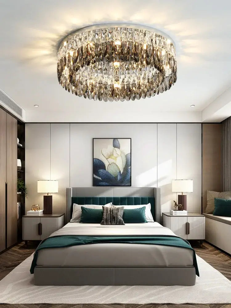 Modern tiered decorbites crystal chrome ceiling lamp for living room