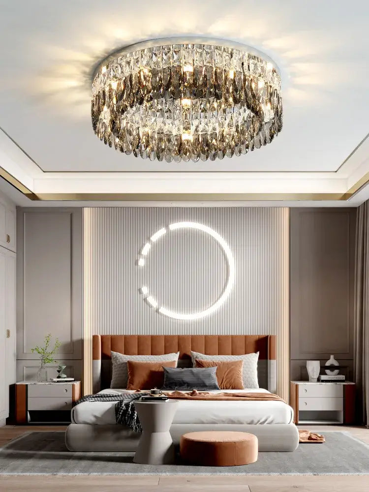 Modern tiered decorbites crystal chrome ceiling lamp for living room