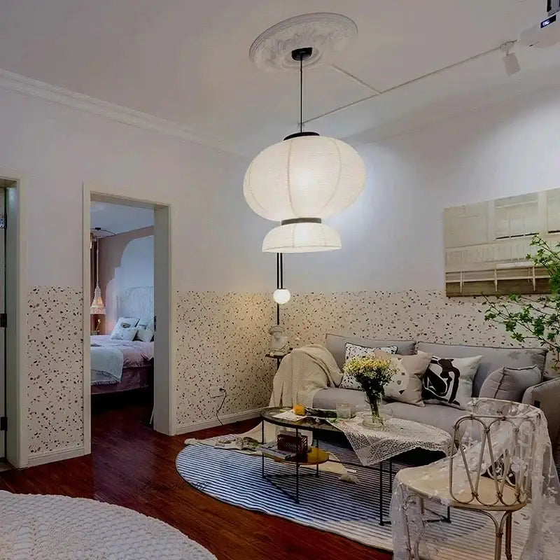 Modern tiered off-white paper pendant lights – dining room led