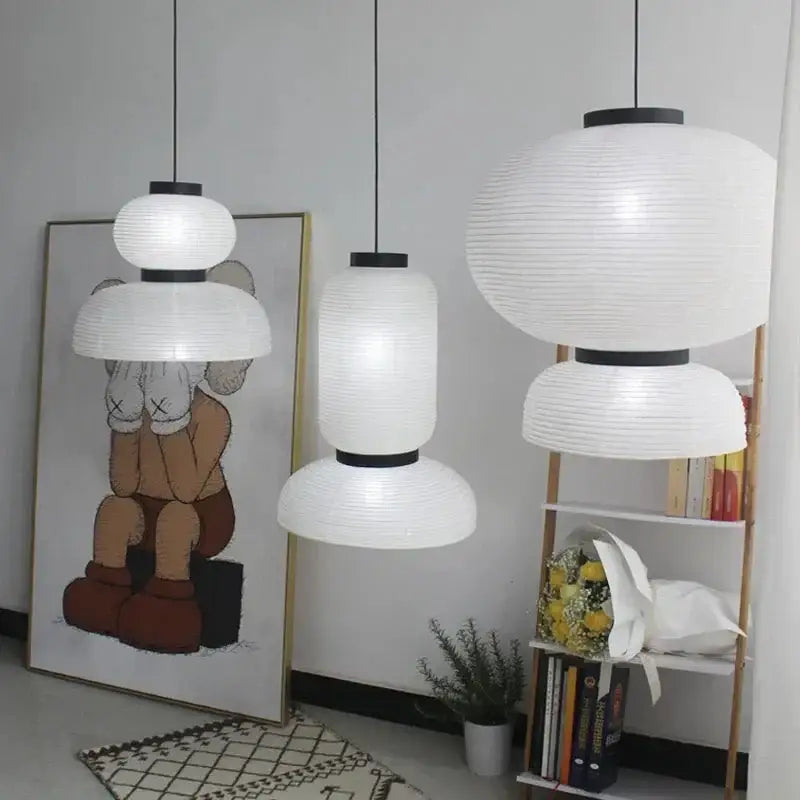 Modern tiered off-white paper pendant lights – dining room led