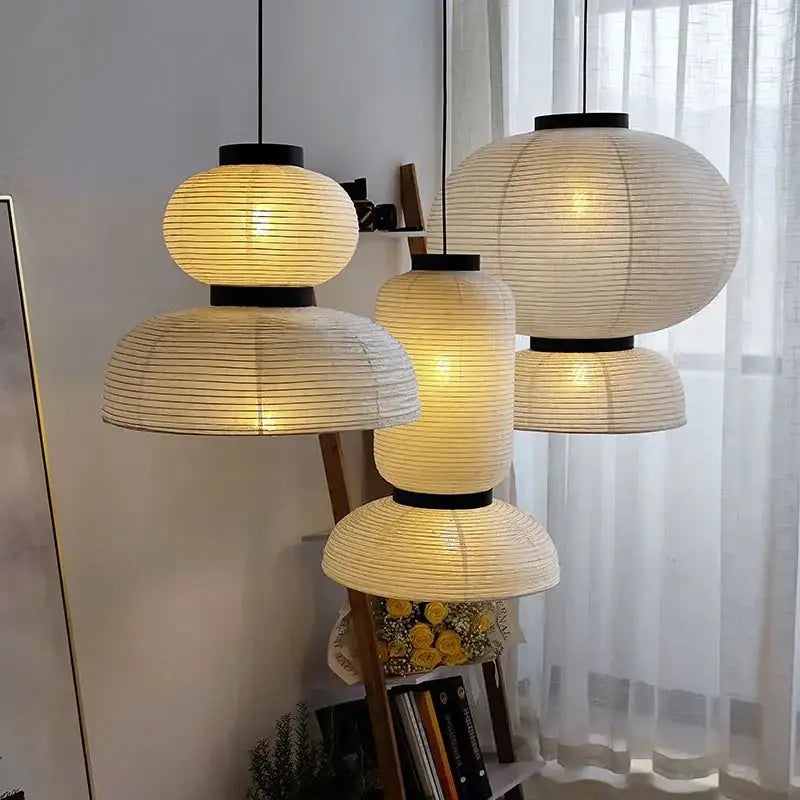 Modern tiered off-white paper pendant lights – dining room led