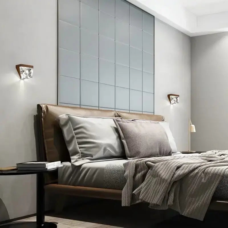 Modern triangular bronze crystal wall sconce for living room