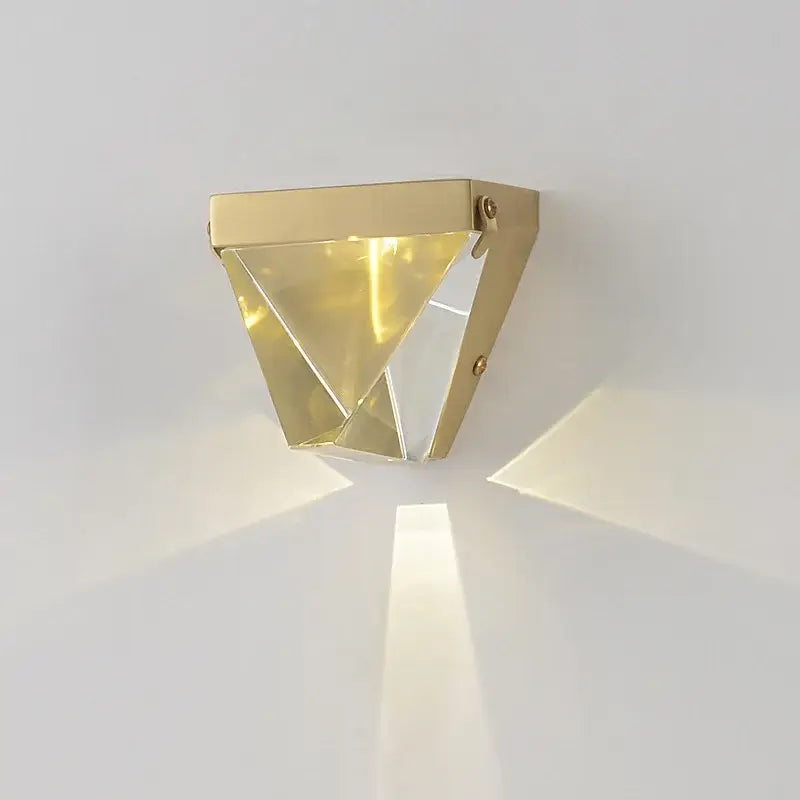 Modern triangular bronze crystal wall sconce for living room