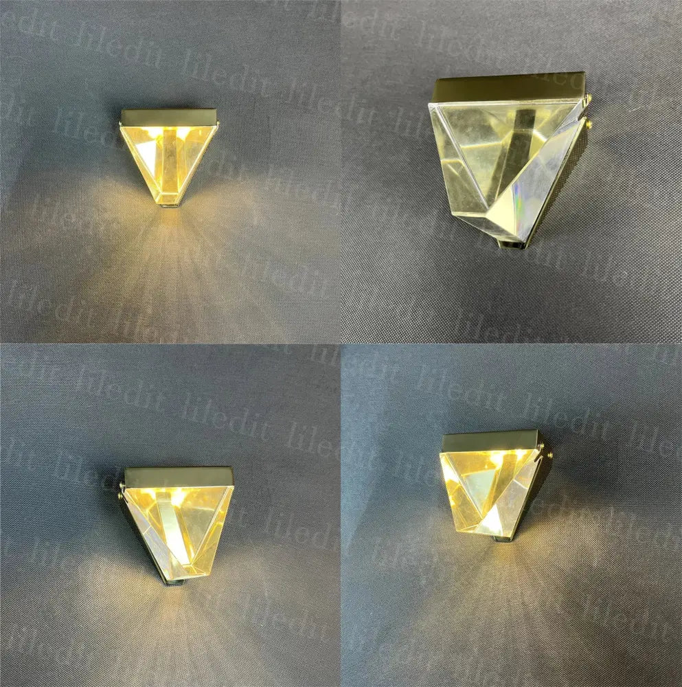 Modern triangular bronze crystal wall sconce for living room