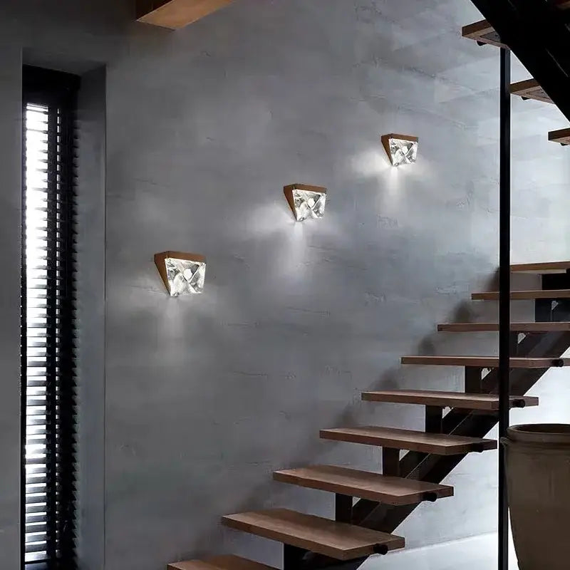Modern triangular bronze crystal wall sconce for living room
