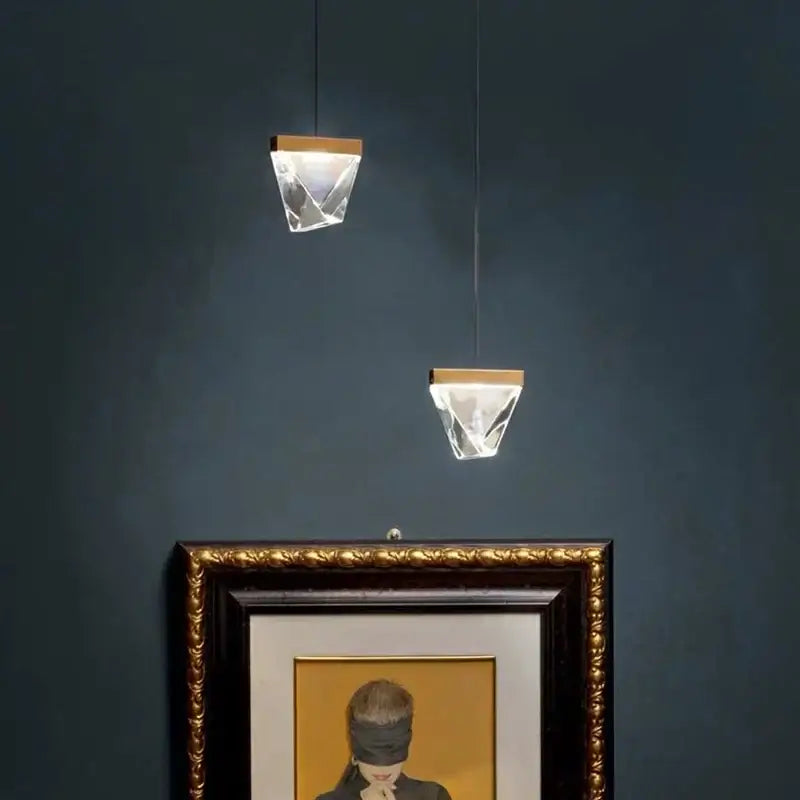 Modern triangular bronze crystal wall sconce for living room