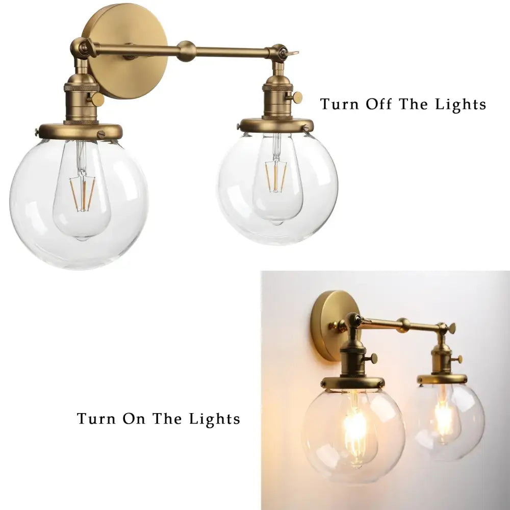 Modern vintage brass double ball heads globe wall sconce bedroom light
