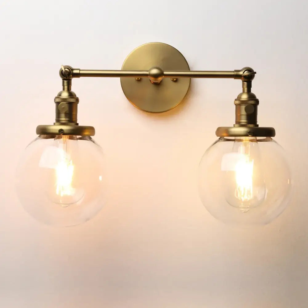 Modern vintage brass double ball heads globe wall sconce bedroom light