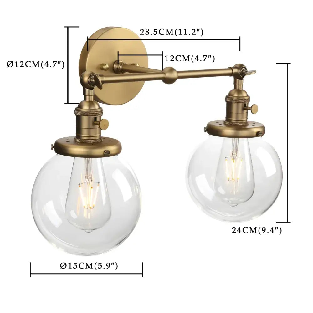 Modern vintage brass double ball heads globe wall sconce bedroom light