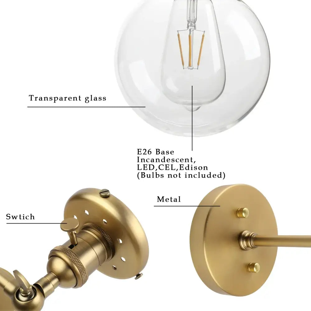 Modern vintage brass double ball heads globe wall sconce bedroom light