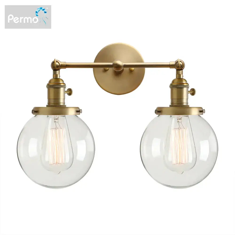 Modern vintage brass double ball heads globe wall sconce bedroom light