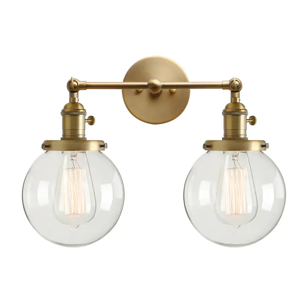 Modern vintage brass double ball heads globe wall sconce bedroom light