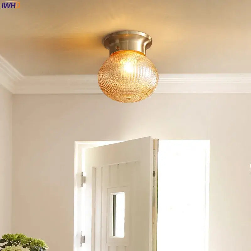 Modern vintage gold glass ball ceiling light for bedroom