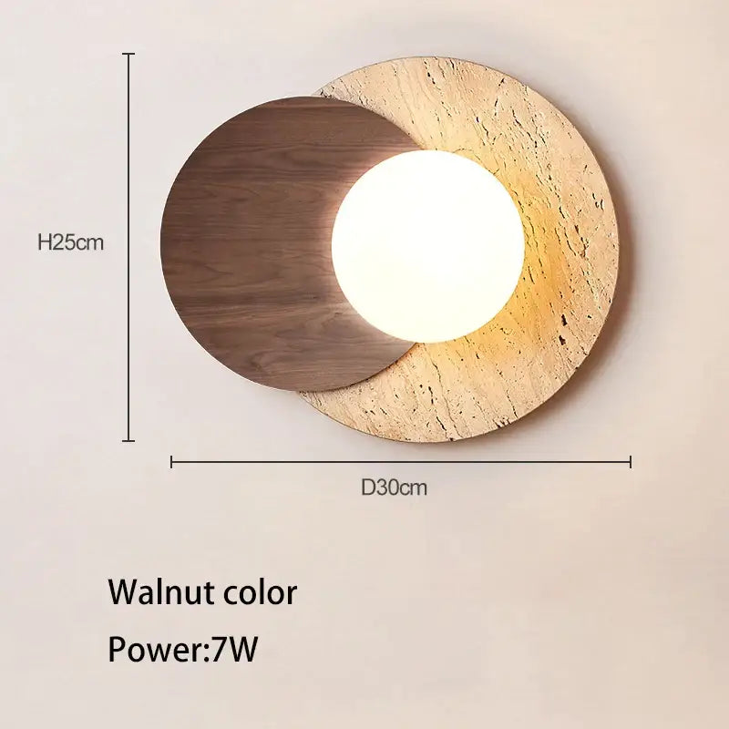 Modern walnut & cork led wall lamp bedroom circular sconce