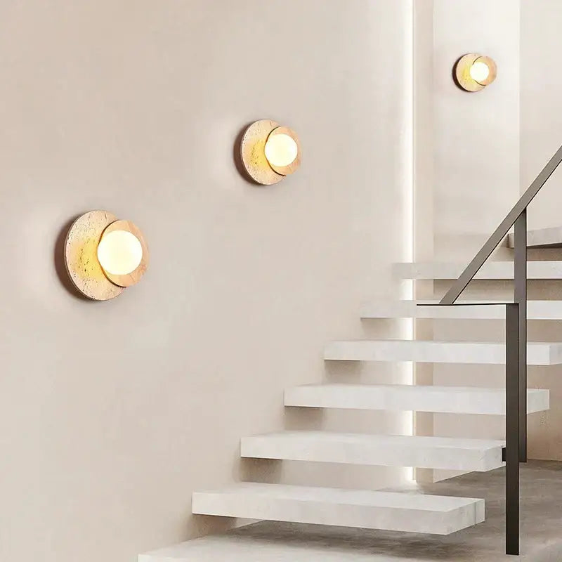 Modern walnut & cork led wall lamp bedroom circular sconce