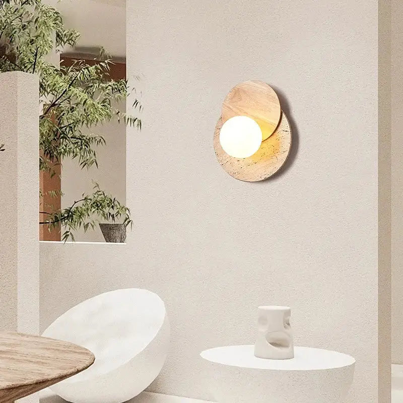 Modern walnut & cork led wall lamp bedroom circular sconce