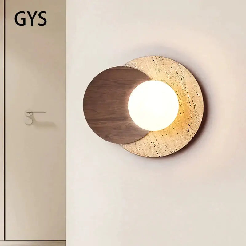 Modern walnut & cork led wall lamp bedroom circular sconce