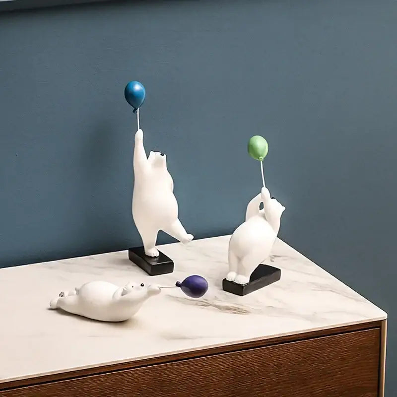 Modern white and blue flying bear balloon living room figurine