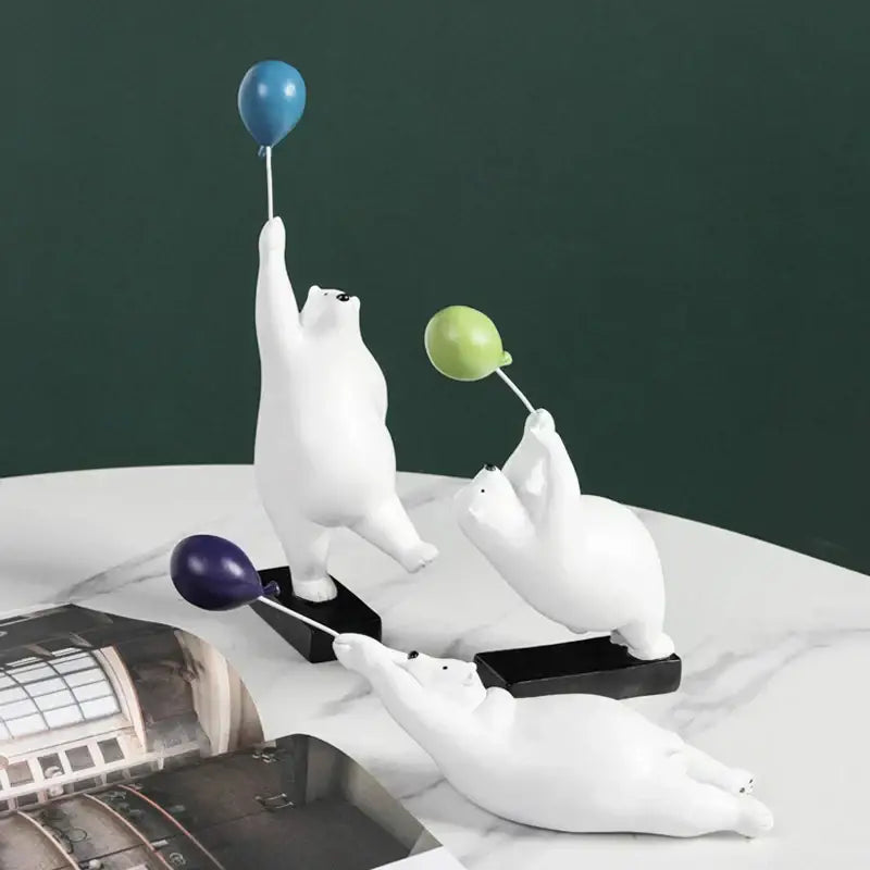 Modern white and blue flying bear balloon living room figurine