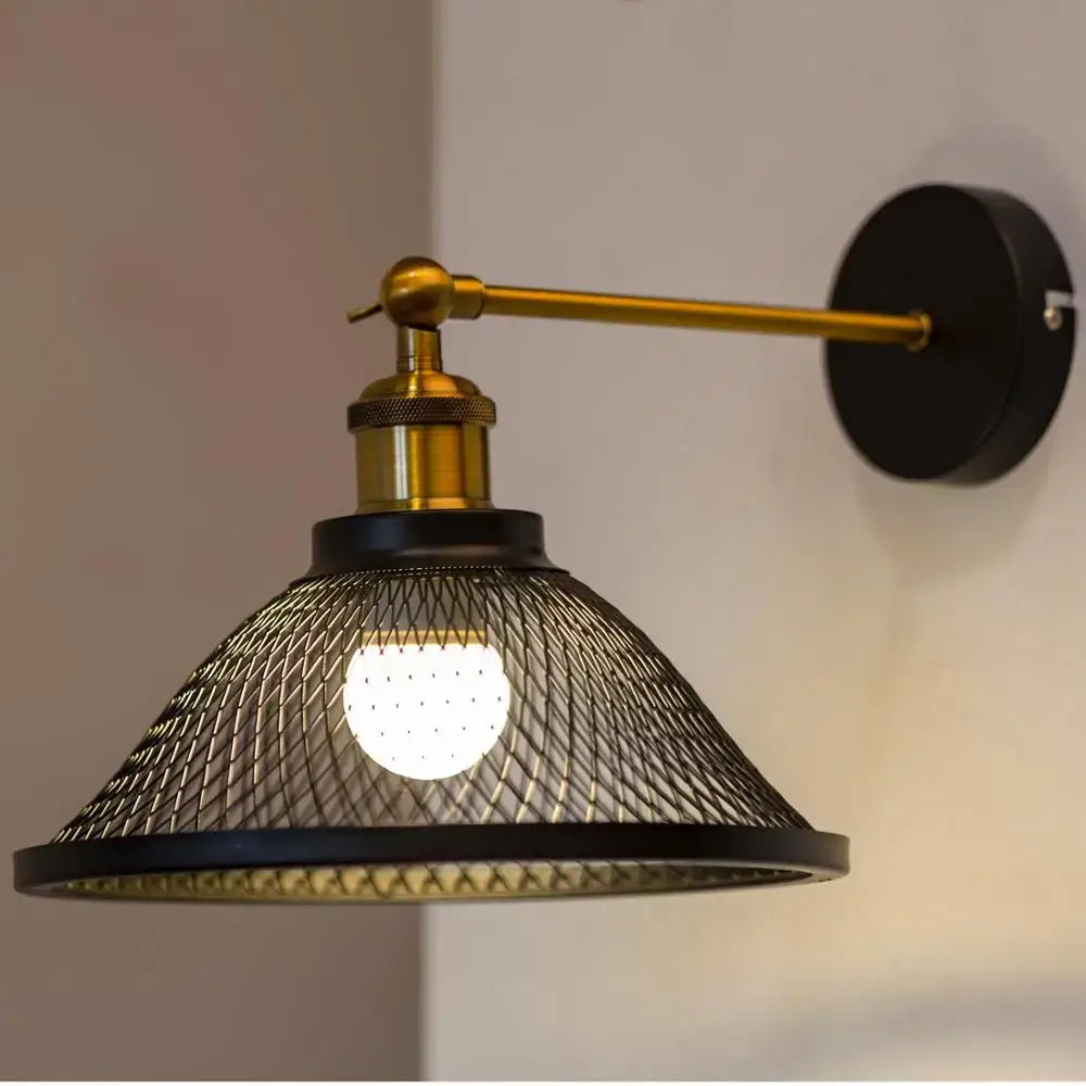 Modern white and brass iron net wall lamp bedroom mesh sconce