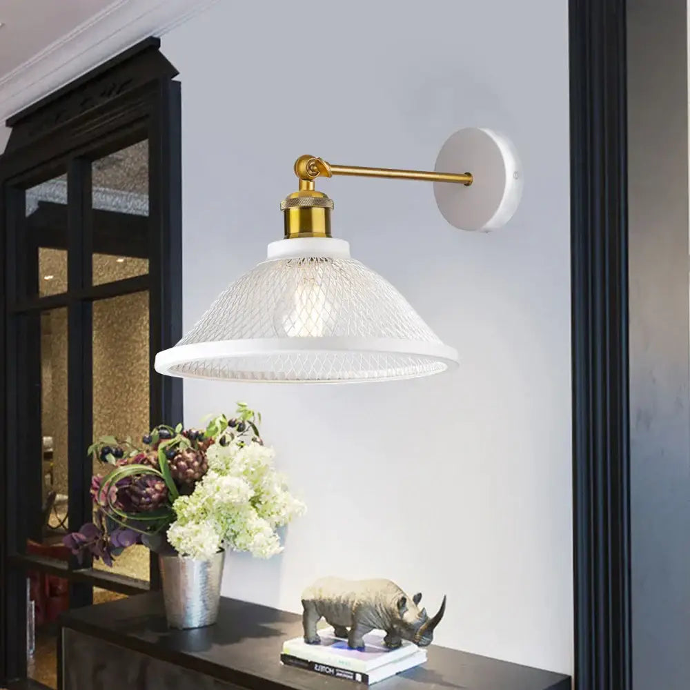 Modern white and brass iron net wall lamp bedroom mesh sconce