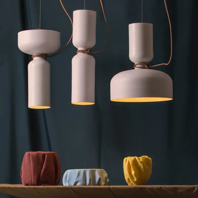 Modern white and copper ceramic pendant light dining room