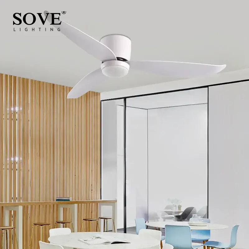Modern white and wood led ceiling fan with remote control bedroom
