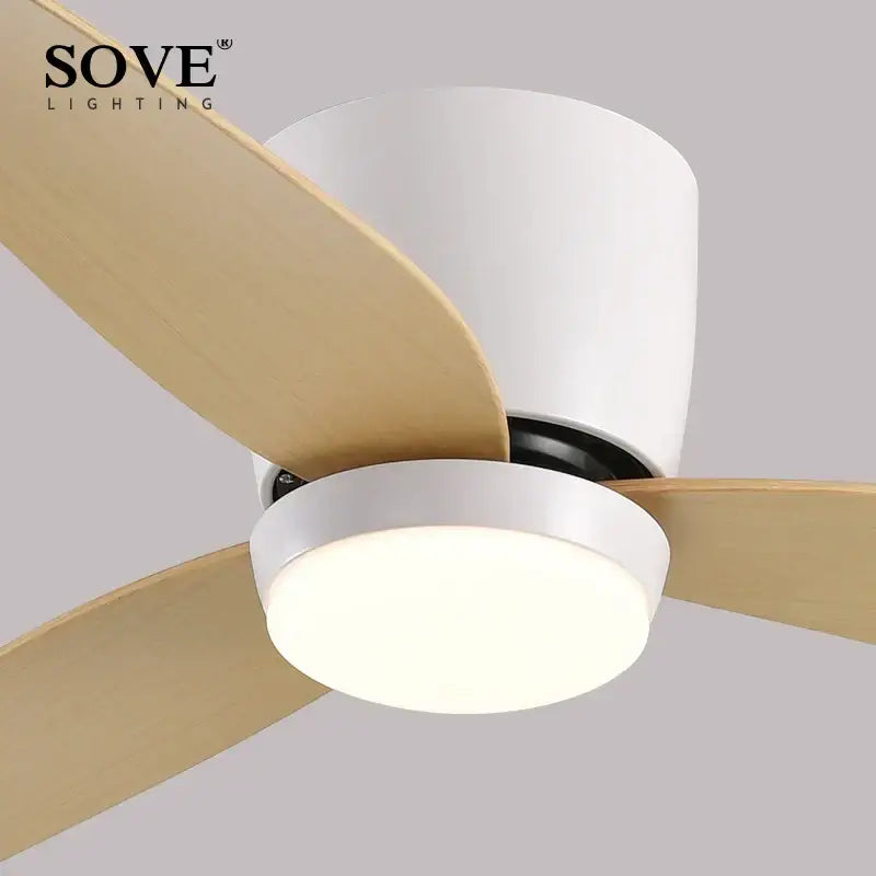 Modern white and wood led ceiling fan with remote control bedroom