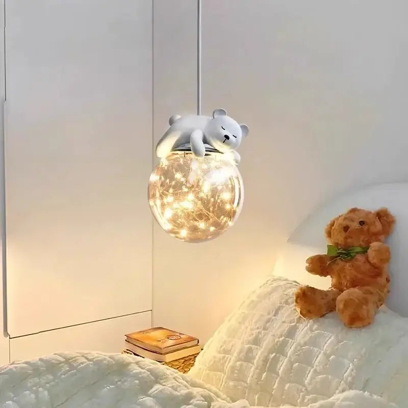 Modern white bear glass children room chandelier bedroom fairy light