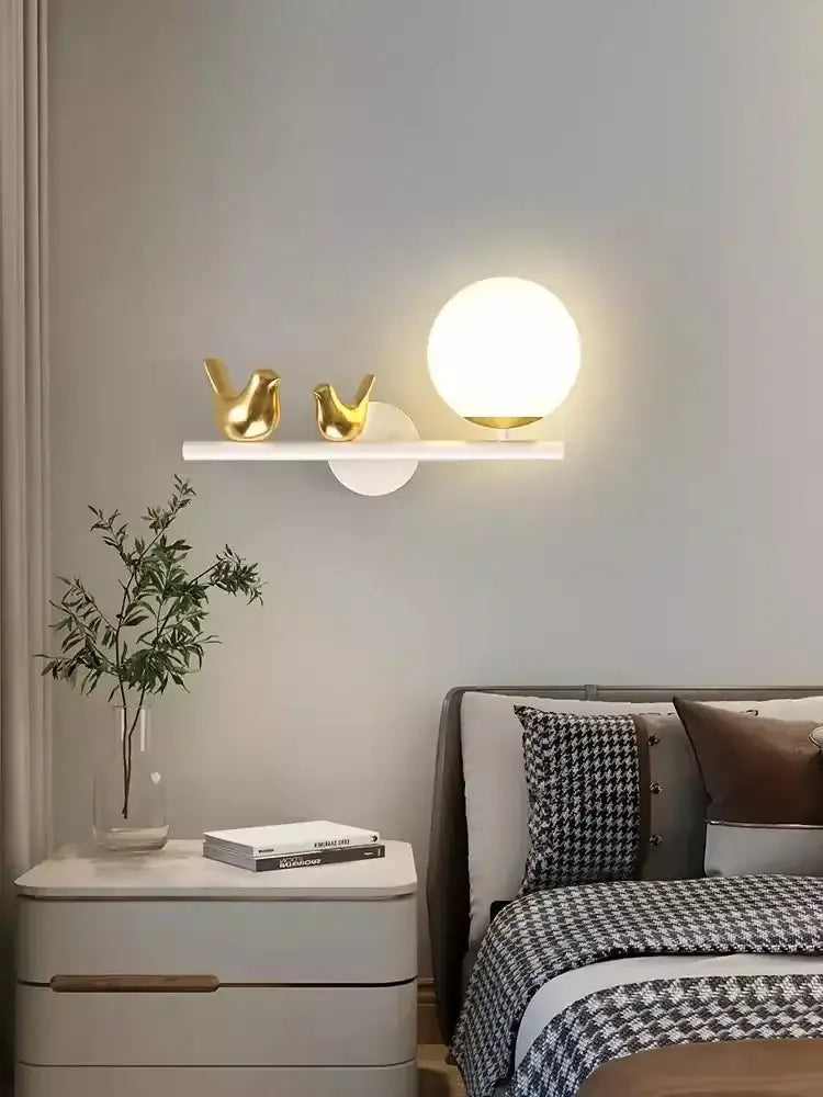 Modern white bird wall lights with led shelf for living room