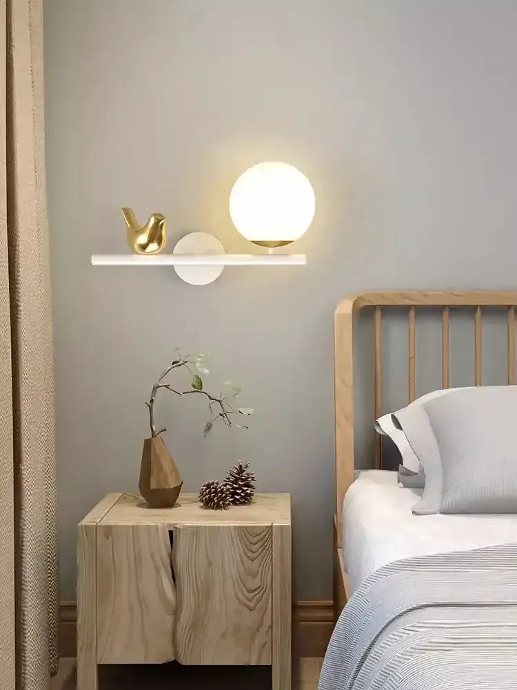 Modern white bird wall lights with led shelf for living room