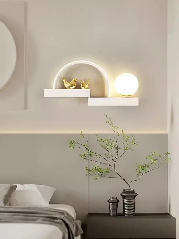 Modern white bird wall lights with led shelf for living room