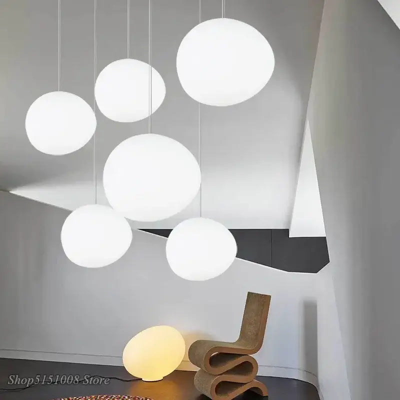 Modern white cascading glass pendant light for dining room