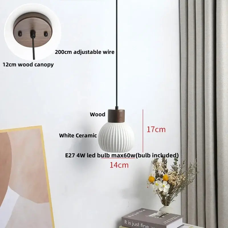 Modern white ceramic and wood pendant light fixture kitchen decor