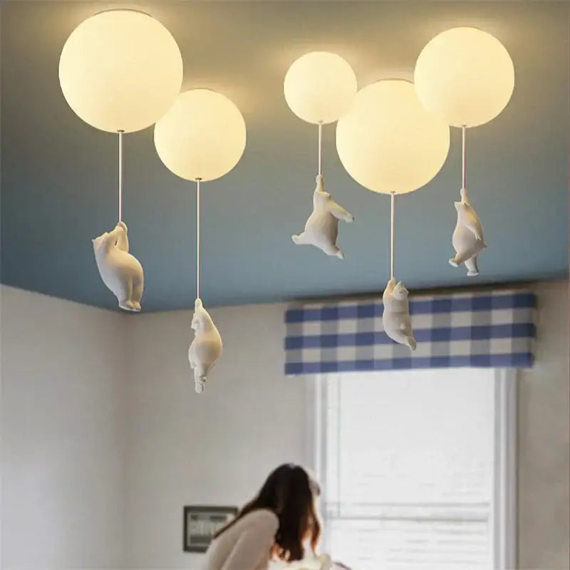 Modern white ceramic bear led ceiling light for kids bedroom