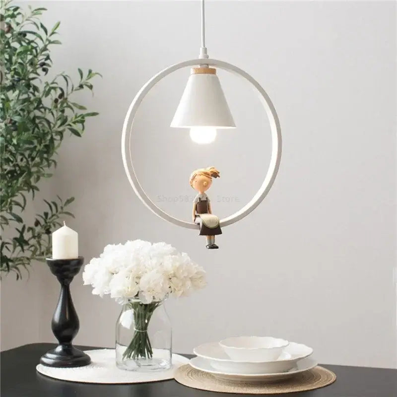 Modern white ceramic bird iron ring pendant light bedroom