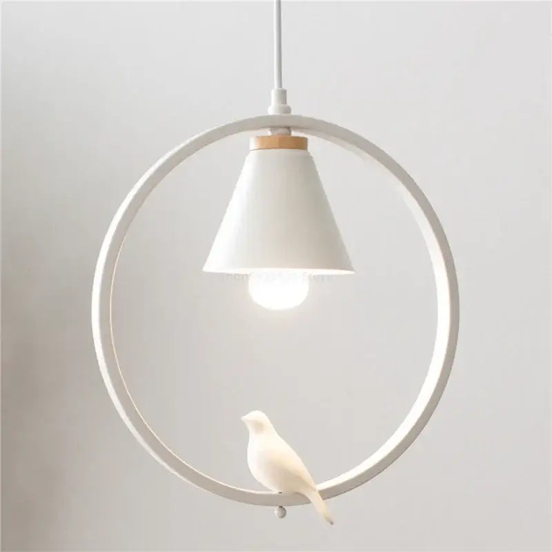 Modern white ceramic bird iron ring pendant light bedroom