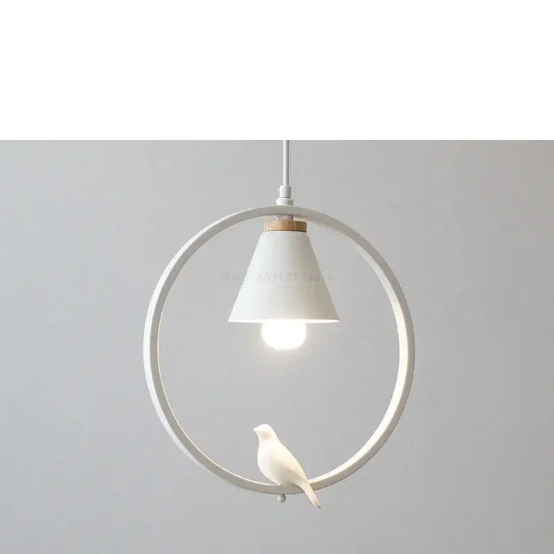 Modern white ceramic bird iron ring pendant light bedroom
